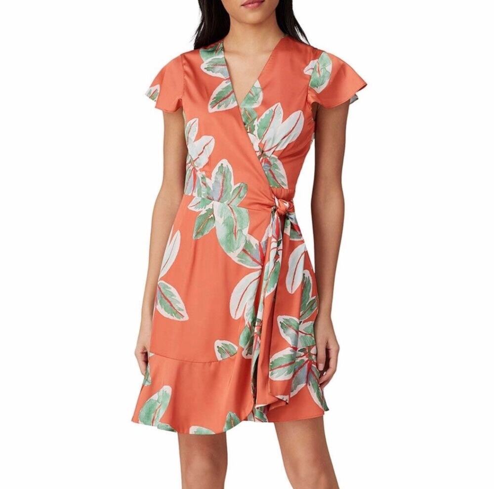 ANTHROPOLOGIE Hutch Britton Wrap Mini Dress Coral Medium M